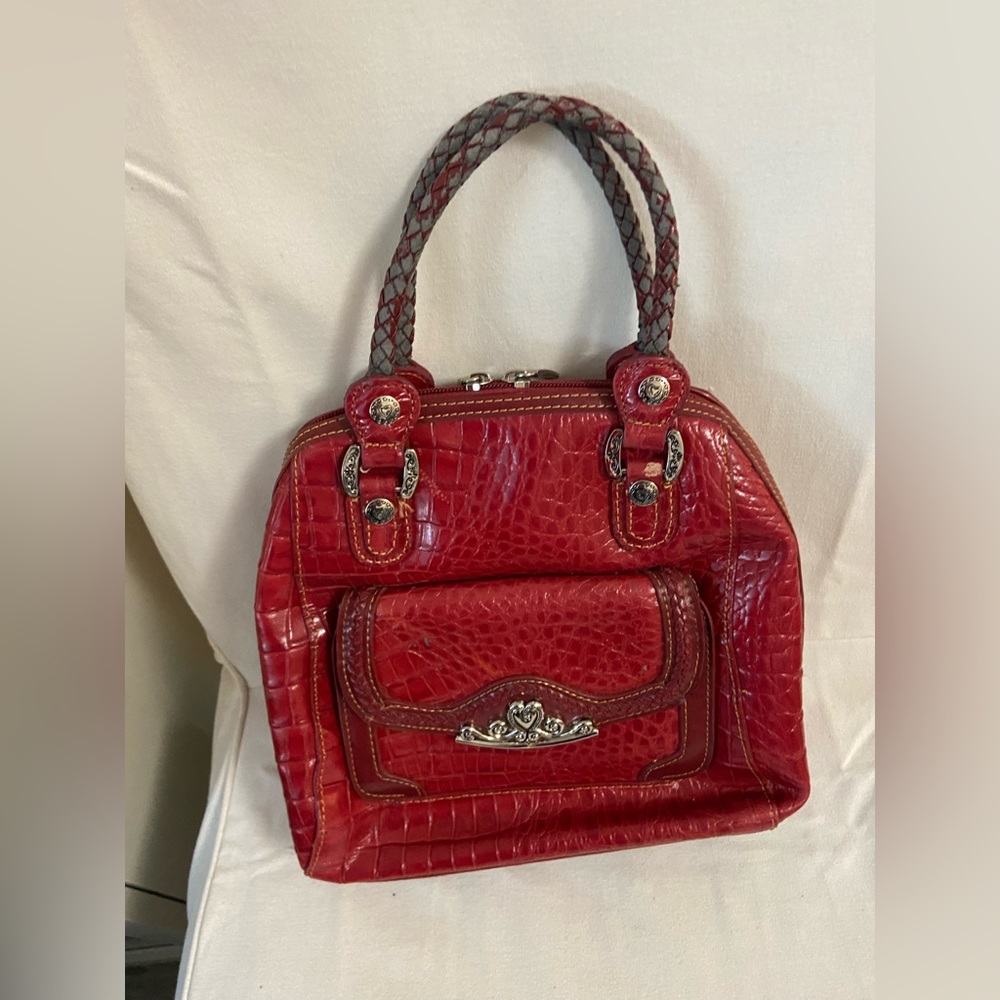 Vintage MC Animal Print Red Vegan Leather Handbag Silver Tone Hardware